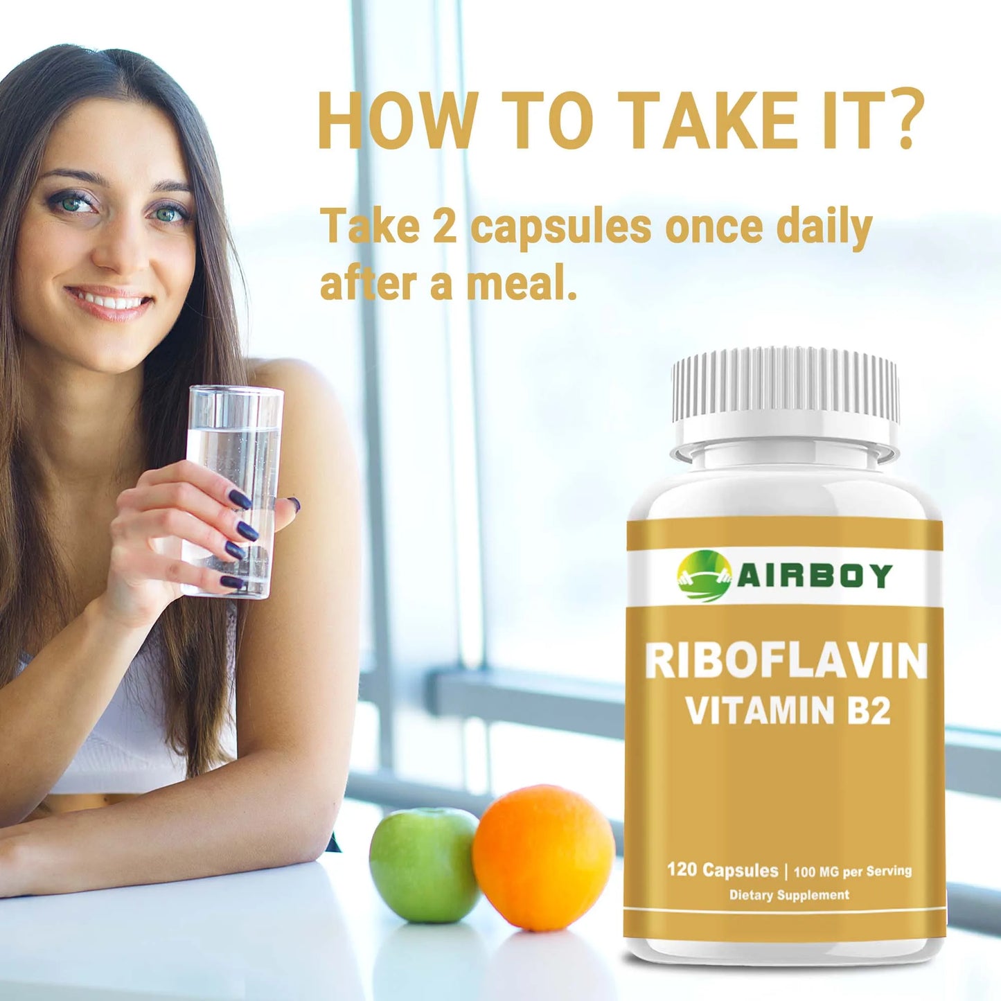 Riboflavin Vitamin B2 - Promotes Cellular Energy Production, Supports Skin Health - 120 Capsules