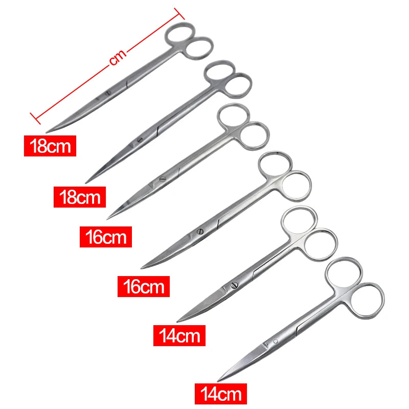 14cm/16cm/18cm Straight Curved Tip Head Stainless Steel Surgical Scissors Forceps Medical Tools for Dental Clinic