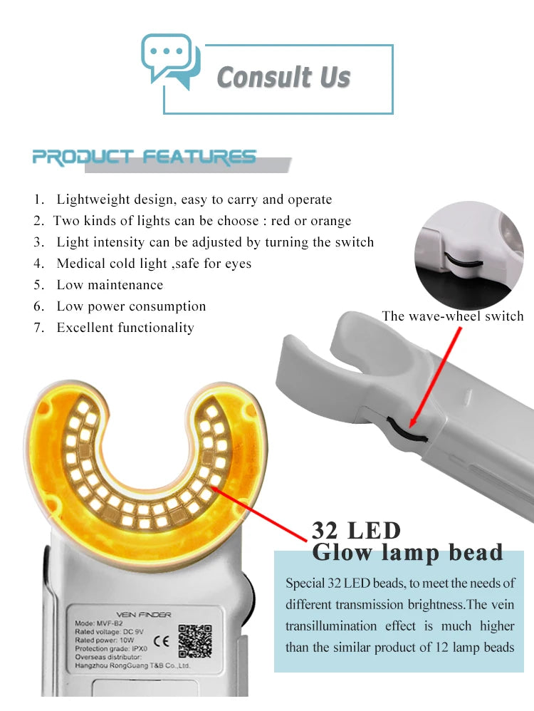 Hand-held portable LED Vein finder viewer Venous blood vessels transilluminator Medical cosmetic instrument