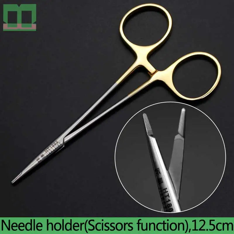 Meedle holder With scissors Aureate handle Cosmetic and plastic surgery instruments and tools Medical surgery