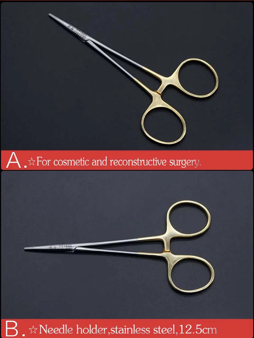 Meedle holder With scissors Aureate handle Cosmetic and plastic surgery instruments and tools Medical surgery