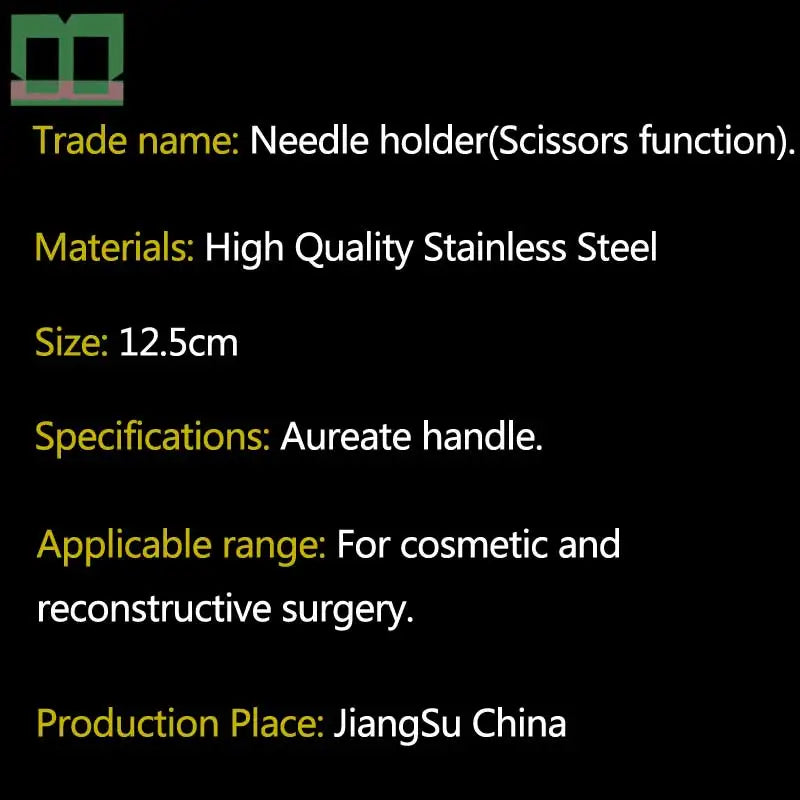 Meedle holder With scissors Aureate handle Cosmetic and plastic surgery instruments and tools Medical surgery