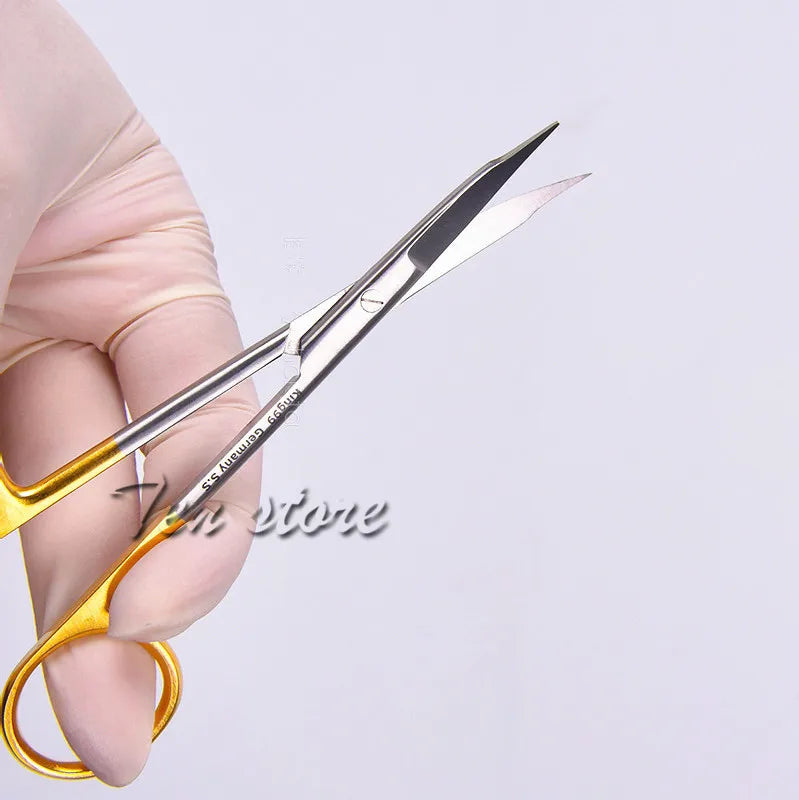 13cm Gold Handle Stainless Steel Scissors Straight Curved Surgical Suture Double Eyelid Scissors