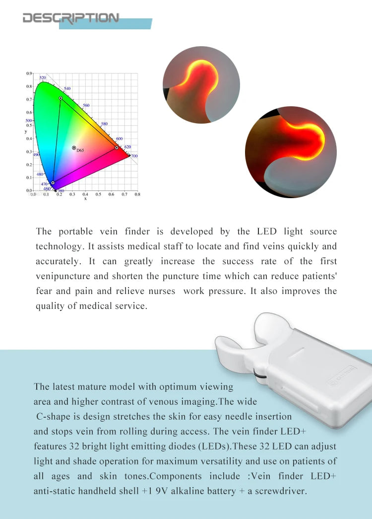 Hand-held portable LED Vein finder viewer Venous blood vessels transilluminator Medical cosmetic instrument