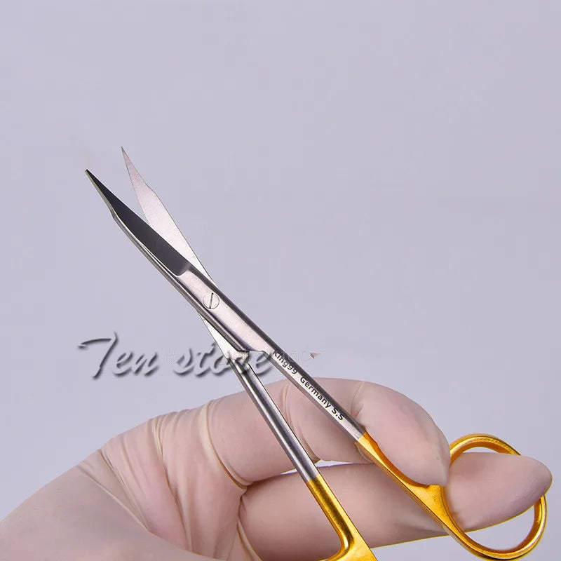 13cm Gold Handle Stainless Steel Scissors Straight Curved Surgical Suture Double Eyelid Scissors