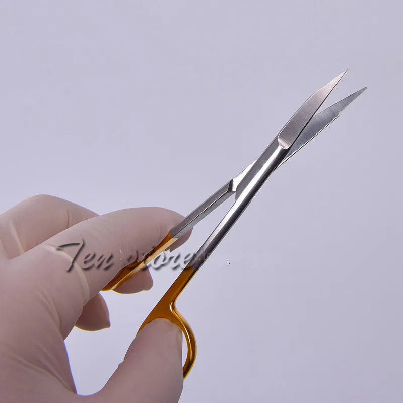 13cm Gold Handle Stainless Steel Scissors Straight Curved Surgical Suture Double Eyelid Scissors