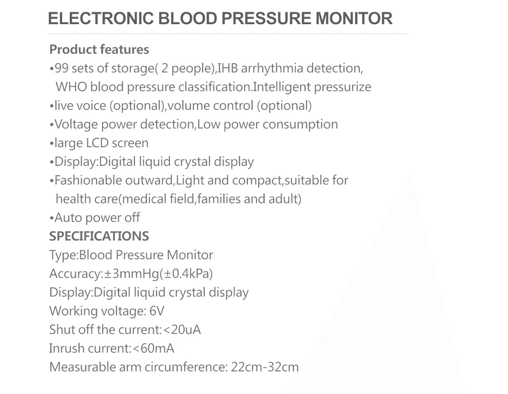 KIUZOU Upper Arm Automatic Blood Pressure Monitor BP Sphygmomanometer Pressure Meter Tonometer for Measuring Arterial Pressure