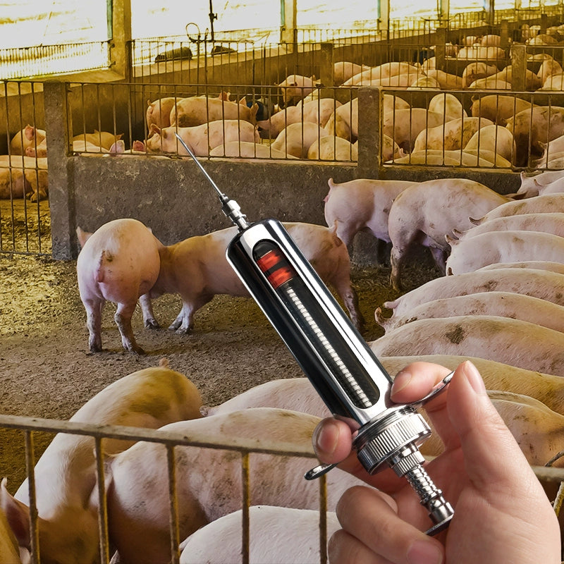 Stainless Steel Syringe Veterinary Metal Syringe Pig, Cattle and Sheep Injection Syringe Syringe Veterinary Injection Injector Instrument