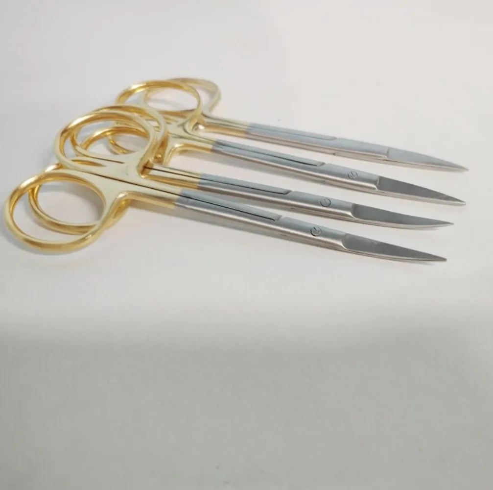 5PcDental Surgical Scissors Straight/Curved Tip11.5cm Stainless Steel Gold Plated Handle Dentistry Lab Medical Orthodontic Tools