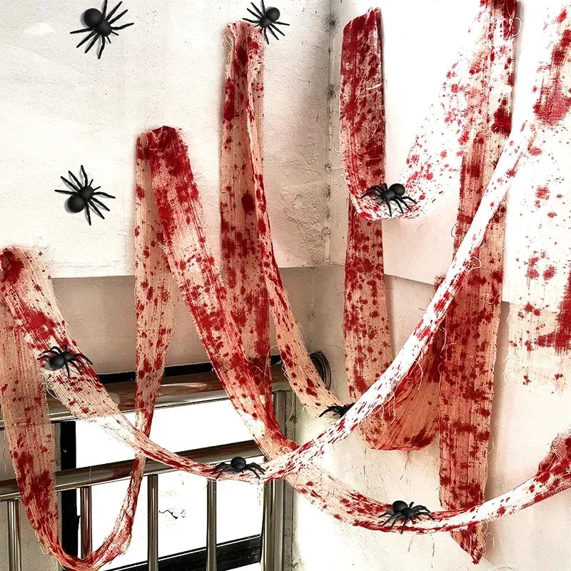 25/3m Halloween Bloody Cloth Strips Blood Gauze Bandage Haunted House Warning Isolation Belt Home Horror Party Scene Decor Props