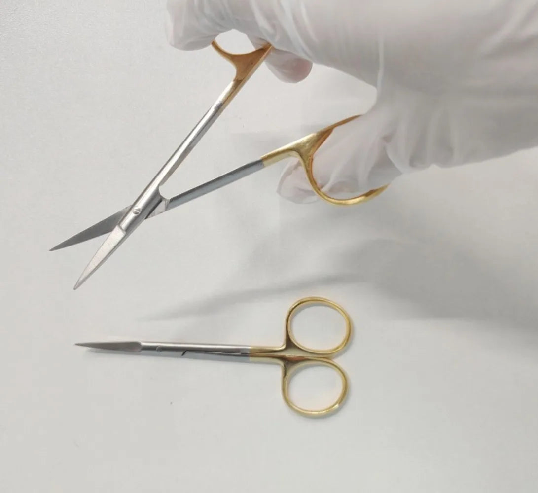 5PcDental Surgical Scissors Straight/Curved Tip11.5cm Stainless Steel Gold Plated Handle Dentistry Lab Medical Orthodontic Tools