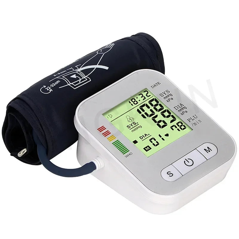 BP Sphygmomanometer English Voice Blood Pressure Monitor Upper Arm Automatic Tonometer Blood Pressure Meter LCD & Cuff Medical