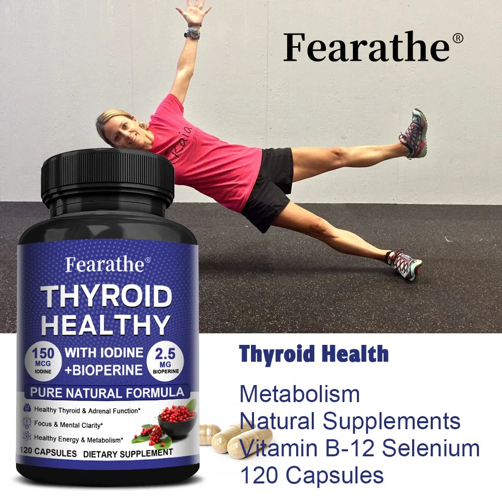 Fearathe Thyroid Support Complex Supplement - Energy, Focus, Boosts Brain Function and Metabolism, Concentration, Vitamin B12