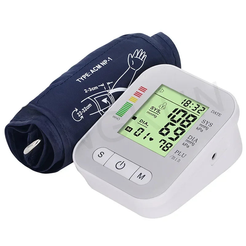 BP Sphygmomanometer English Voice Blood Pressure Monitor Upper Arm Automatic Tonometer Blood Pressure Meter LCD & Cuff Medical