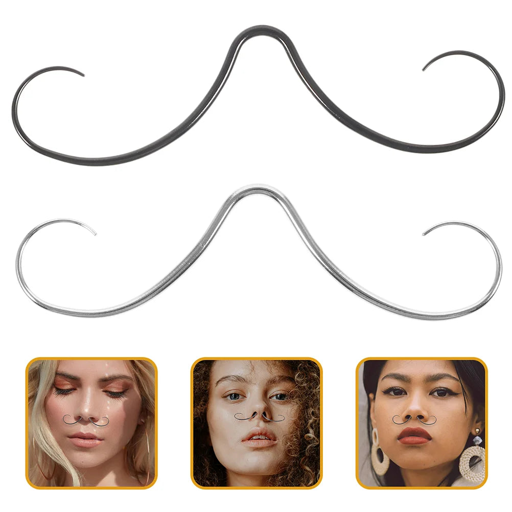 2 Pcs Mustache Nasal Septum Steel Nose Ring Rings Silver Piercing for Women Jewelry Piercings