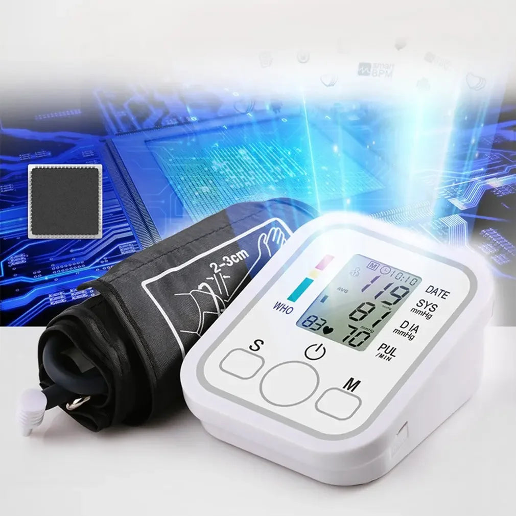 LCD Portable Health Care Pulse Meter BP Monitor Automatic Digital Arm Blood Pressure Monitor Tonometer Meter Sphygmomanometer