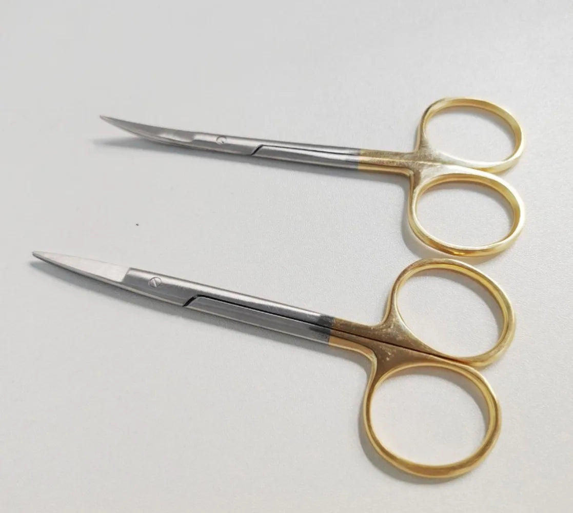 5PcDental Surgical Scissors Straight/Curved Tip11.5cm Stainless Steel Gold Plated Handle Dentistry Lab Medical Orthodontic Tools