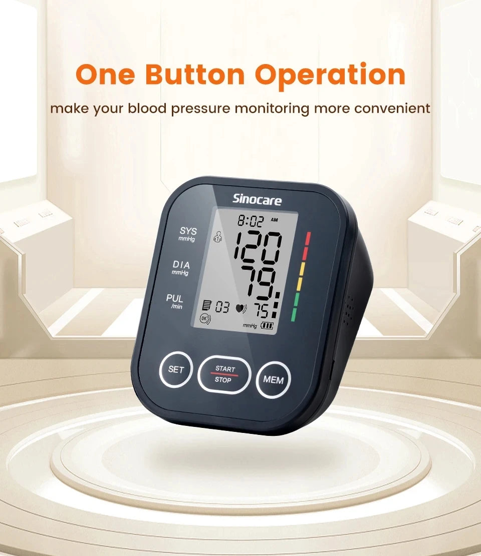 Sinocare Upper Arm Automatic Blood Pressure Monitor Portable Digital BP Sphygmomanometer Pressure Meter Tonometer
