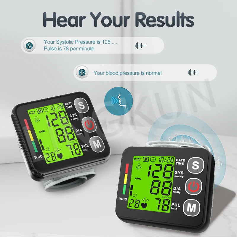 Electronic Bp Monitors High Accurate BP Monitors English Voice Wrist Blood Pressure Monitor Tonometer Digital Sphygmomanometer