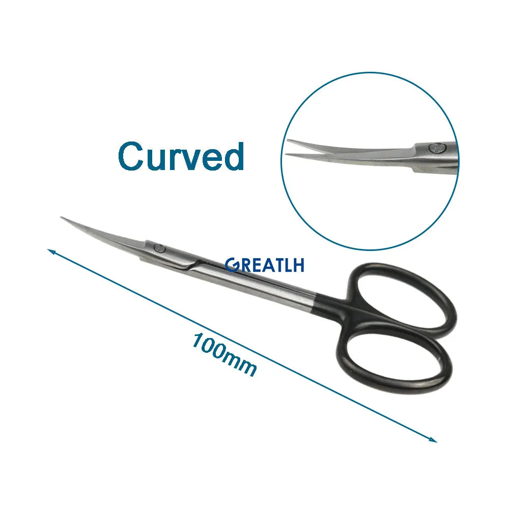 100mm Stainless Steel Cut Tissue Scissors Curved Straight Medical Scissors Black Handle Scissors Autoclavable