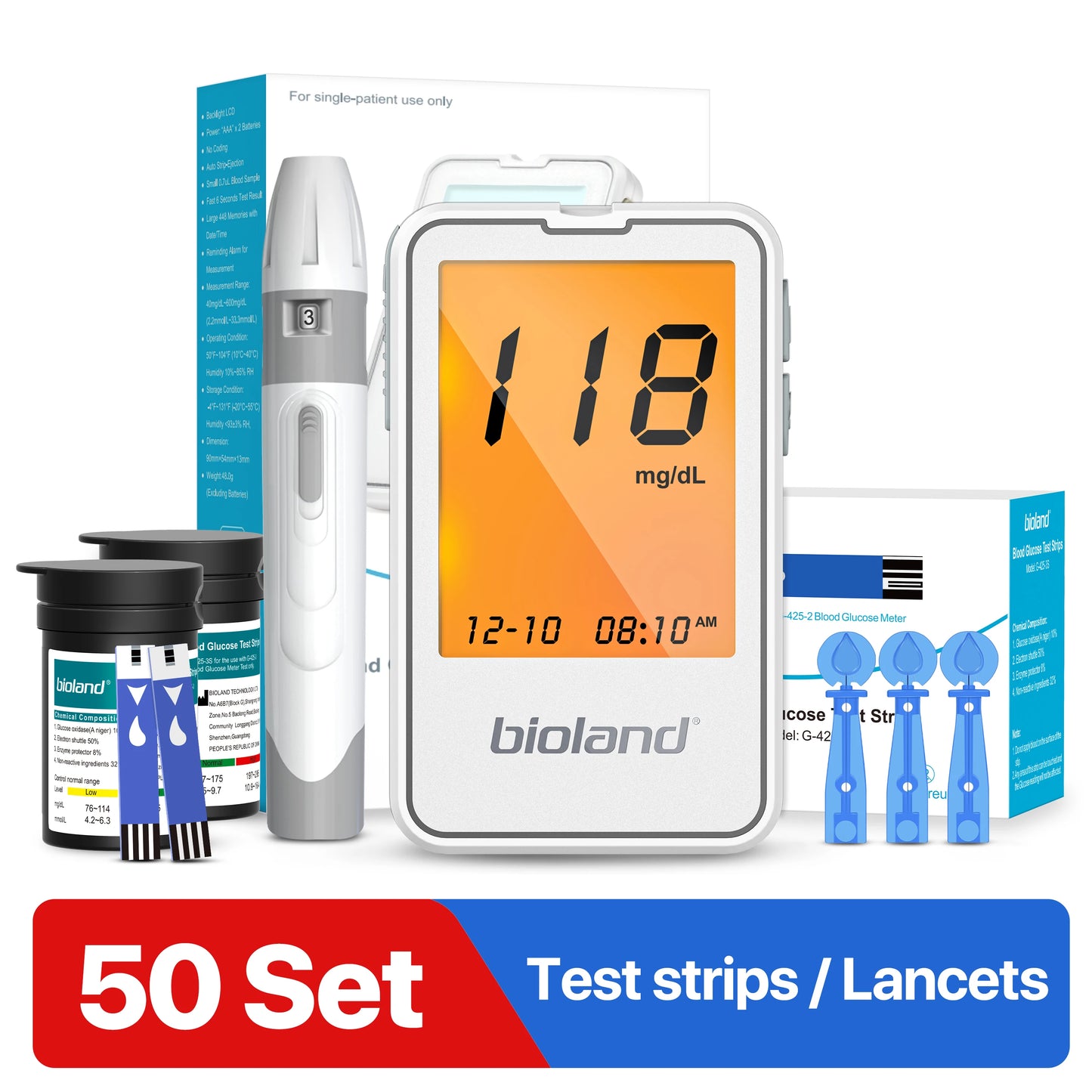 bioland Blood Glucose Meter G-425-2 test strips replacement Glucometer Diabetes Medical Lancets digital glucometer complete suit