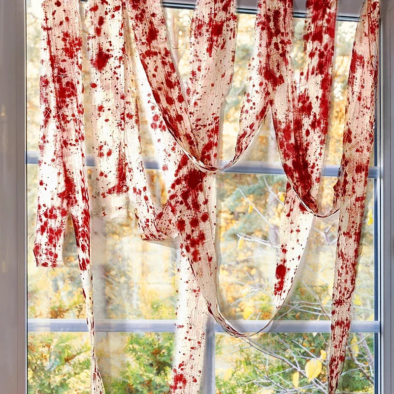 25/3m Halloween Bloody Cloth Strips Blood Gauze Bandage Haunted House Warning Isolation Belt Home Horror Party Scene Decor Props