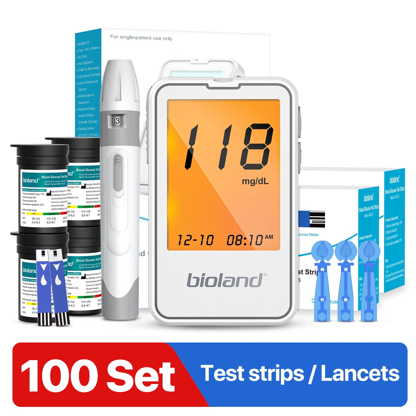 bioland Blood Glucose Meter G-425-2 test strips replacement Glucometer Diabetes Medical Lancets digital glucometer complete suit