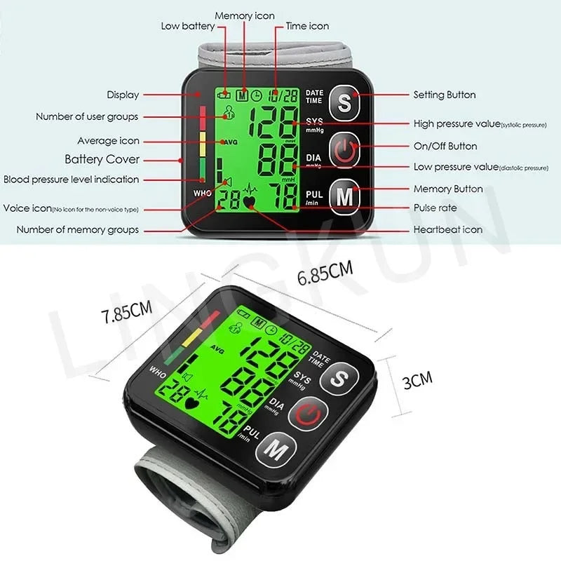 Electronic Bp Monitors High Accurate BP Monitors English Voice Wrist Blood Pressure Monitor Tonometer Digital Sphygmomanometer