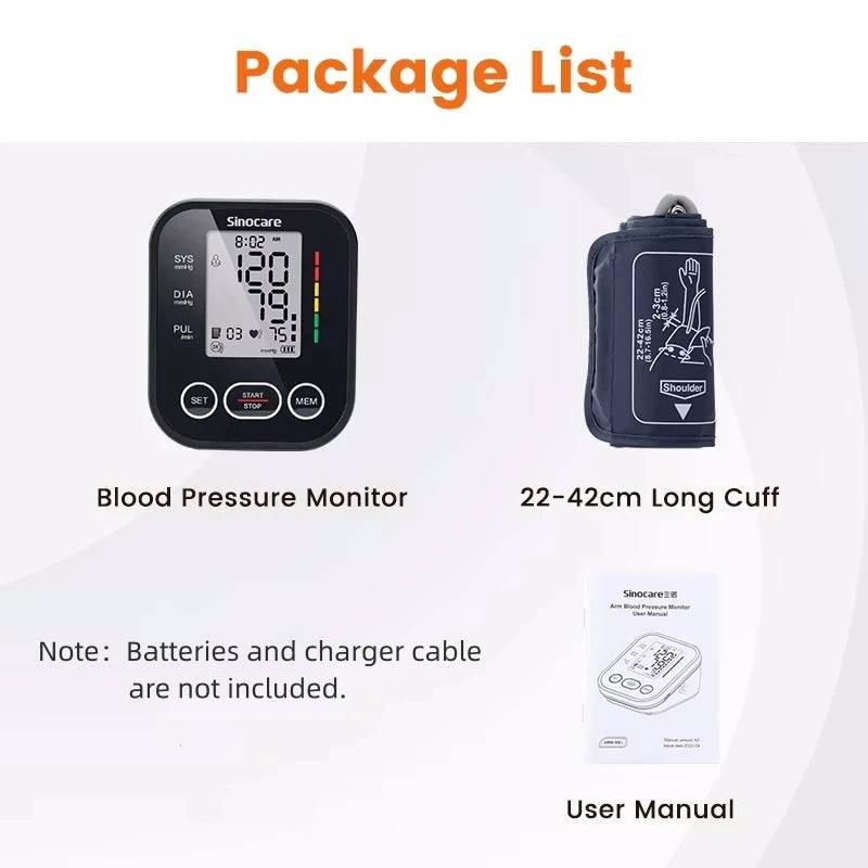 Sinocare Upper Arm Automatic Blood Pressure Monitor Portable Digital BP Sphygmomanometer Pressure Meter Tonometer
