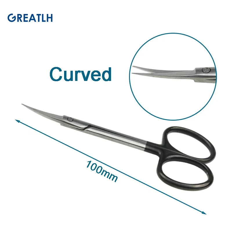 100mm Stainless Steel Cut Tissue Scissors Curved Straight Medical Scissors Black Handle Scissors Autoclavable