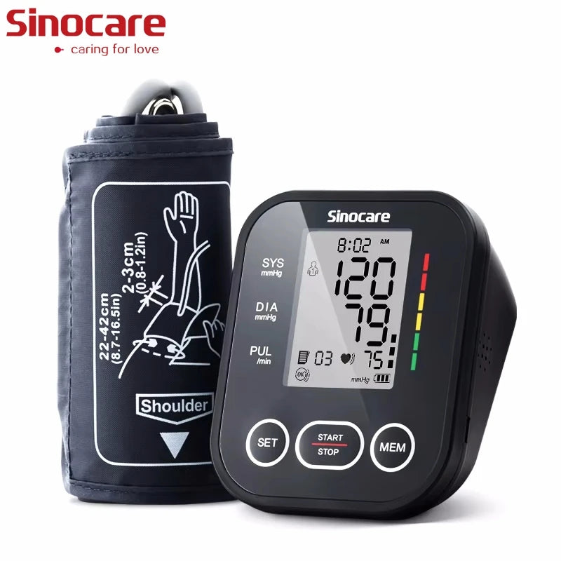 Sinocare Upper Arm Automatic Blood Pressure Monitor Portable Digital BP Sphygmomanometer Pressure Meter Tonometer