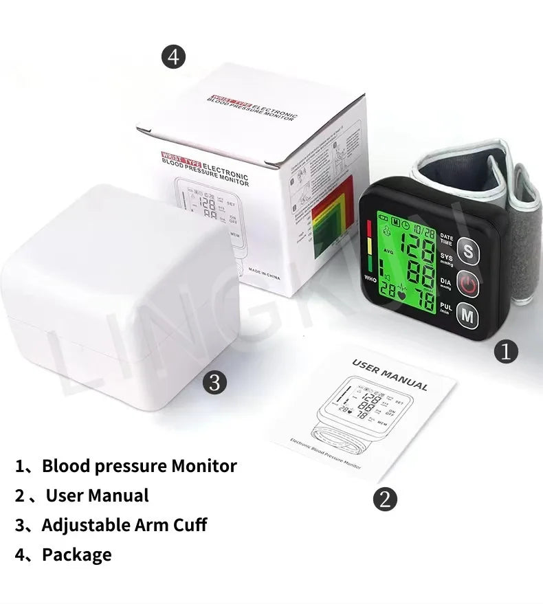 Electronic Bp Monitors High Accurate BP Monitors English Voice Wrist Blood Pressure Monitor Tonometer Digital Sphygmomanometer