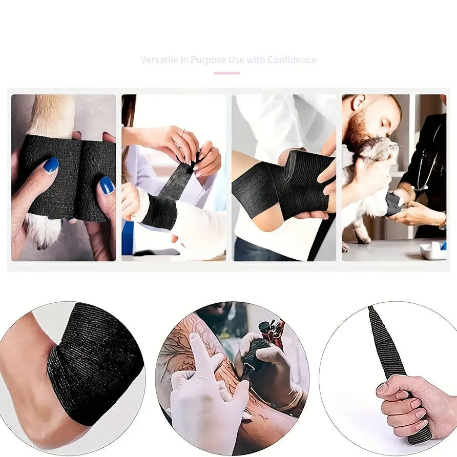 6/12/24 pcs Black Sports Self-adhesive Bandage Gauze Breathable Elastic Bandage To Fix Fingers Wrists Tape Knee Tape Aid Kit