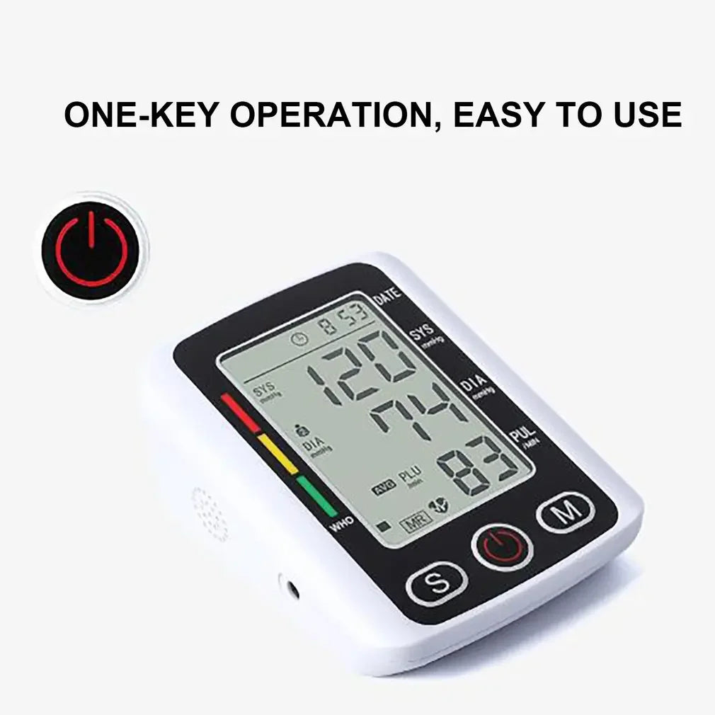 LCD Portable Health Care Pulse Meter BP Monitor Automatic Digital Arm Blood Pressure Monitor Tonometer Meter Sphygmomanometer