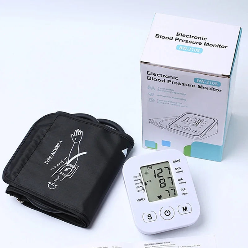 LCD Portable Health Care Pulse Meter BP Monitor Automatic Digital Arm Blood Pressure Monitor Tonometer Meter Sphygmomanometer