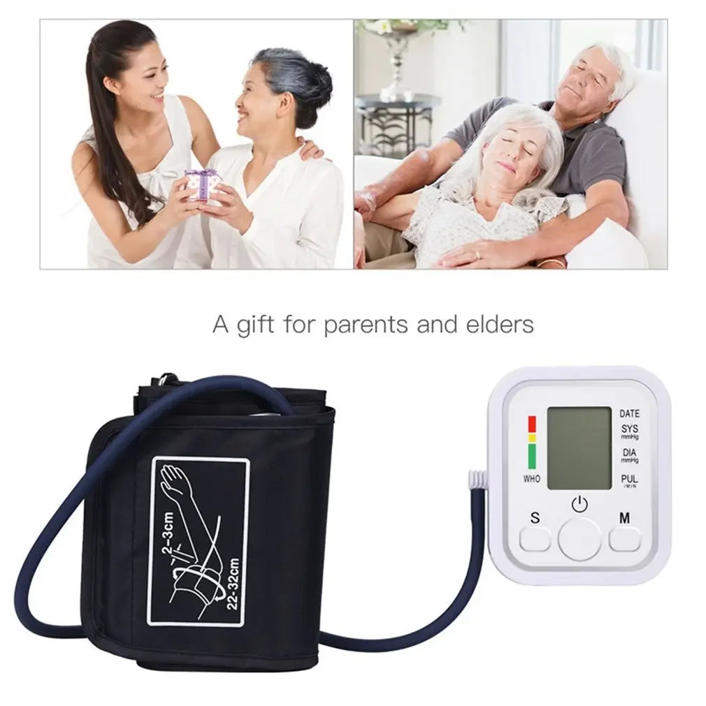 LCD Portable Health Care Pulse Meter BP Monitor Automatic Digital Arm Blood Pressure Monitor Tonometer Meter Sphygmomanometer