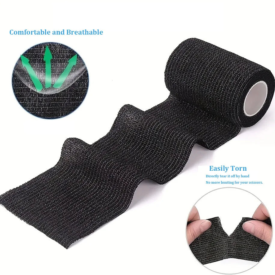 6/12/24 pcs Black Sports Self-adhesive Bandage Gauze Breathable Elastic Bandage To Fix Fingers Wrists Tape Knee Tape Aid Kit
