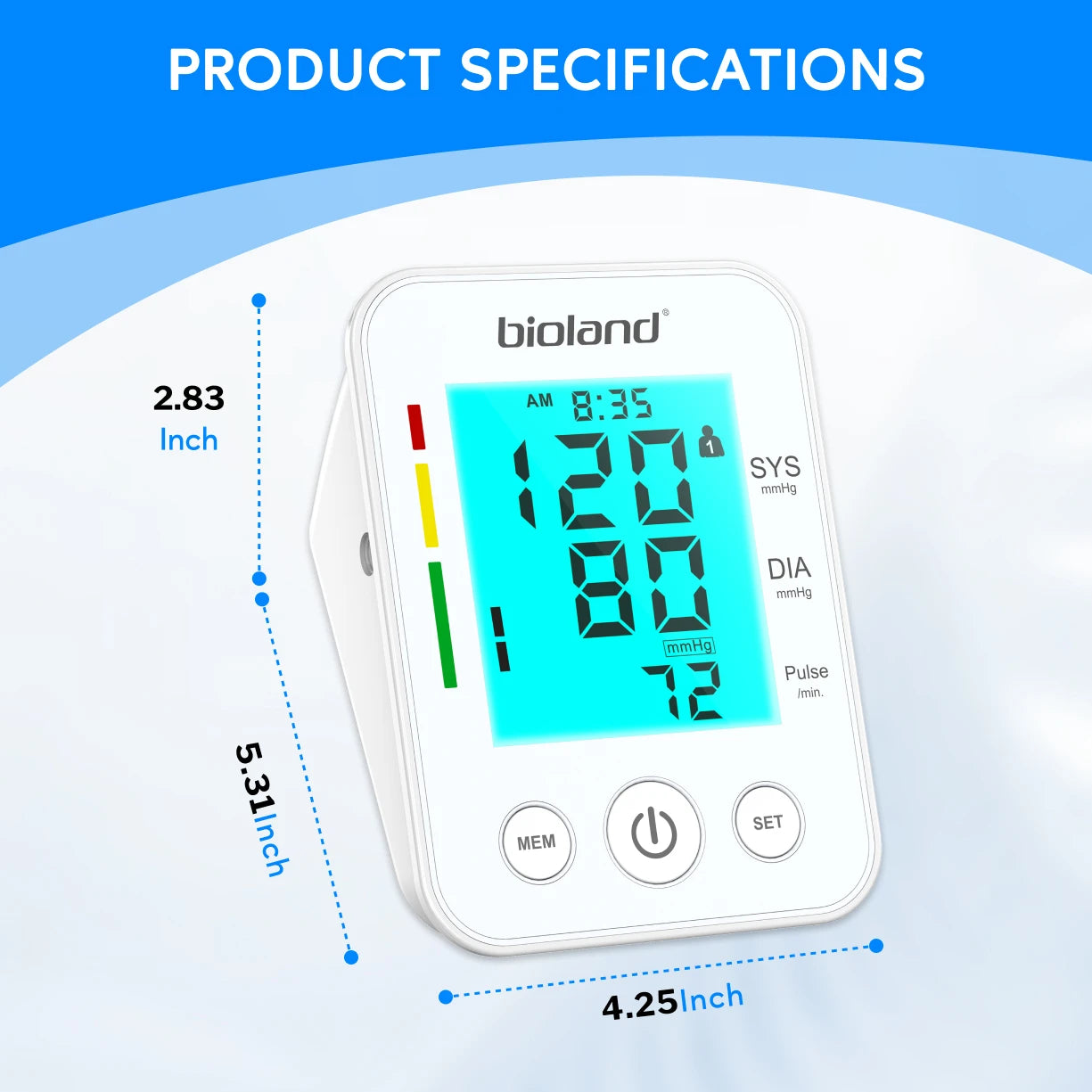 bioland 2008 Blood Pressure Monitor Tensiometer Upper Arm Automatic Digital BP Machine Heart Rate Monitor Backlight Blood Press