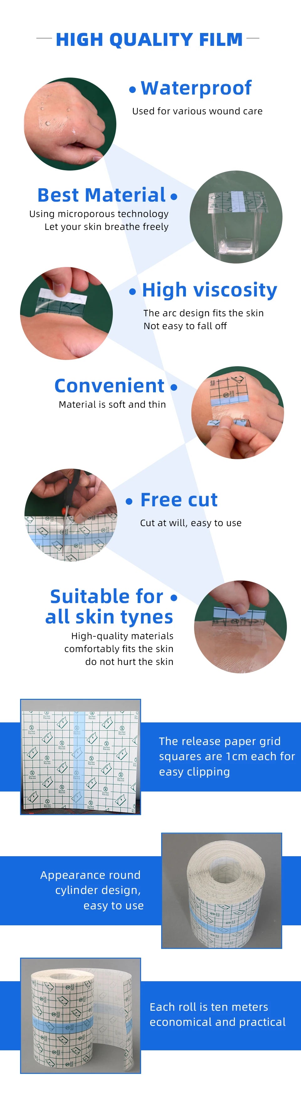 5/10m Waterproof Tattoo Film Aftercare Protective Skin Healing Tattoo Adhesive Bandages Repair Tattoo Accessories Supply PU Tape