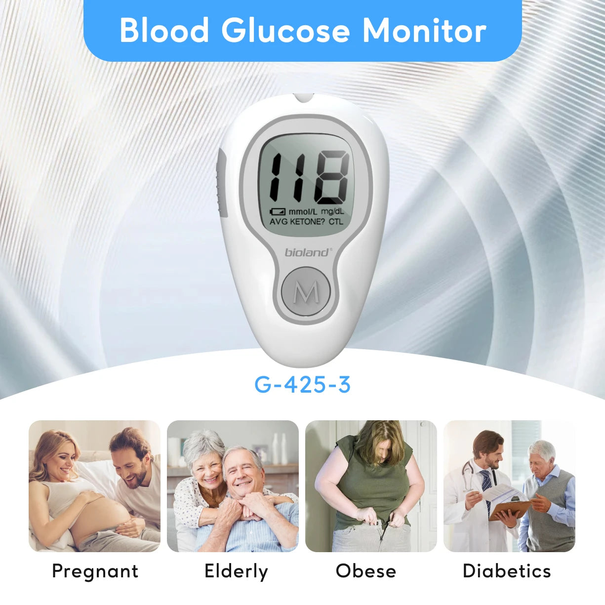 bioland G-425-3 Blood Glucose Meter with Test Strips Diabetes Glucometer Blood Sugar Monitor for Diabetic Medical Diabetes Test