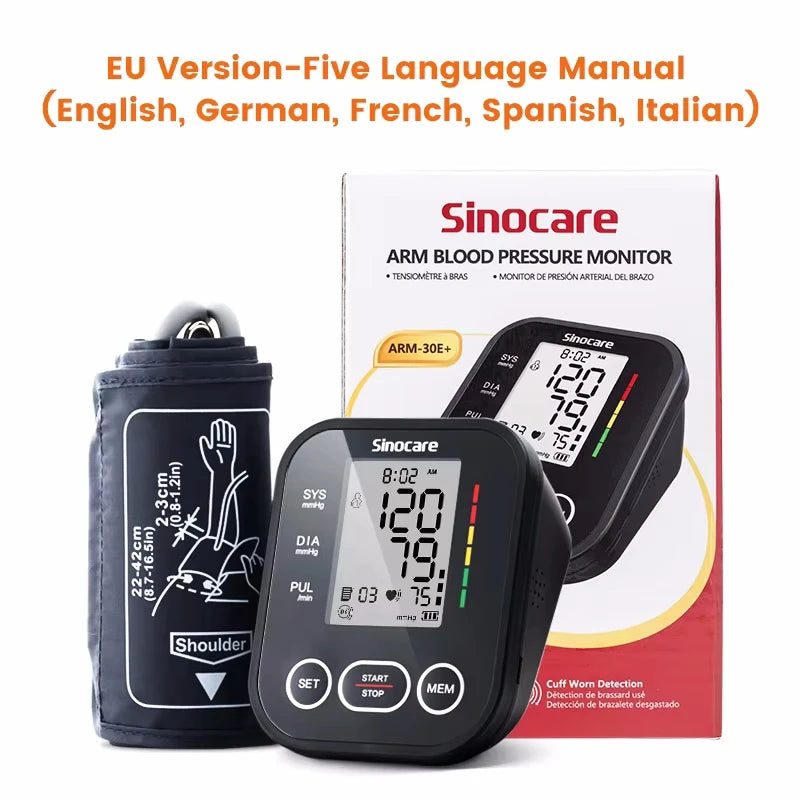 Sinocare Upper Arm Automatic Blood Pressure Monitor Portable Digital BP Sphygmomanometer Pressure Meter Tonometer