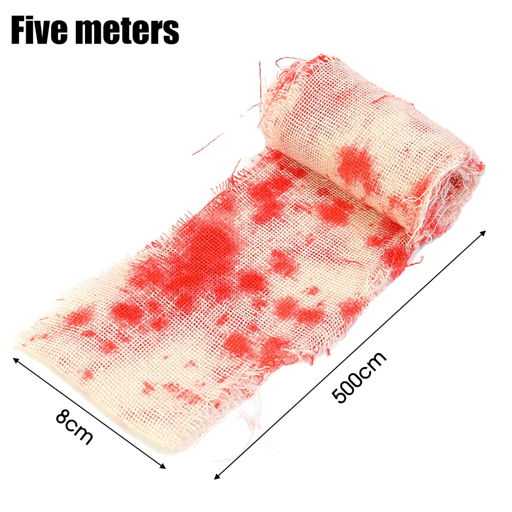 25/3m Halloween Bloody Cloth Strips Blood Gauze Bandage Haunted House Warning Isolation Belt Home Horror Party Scene Decor Props