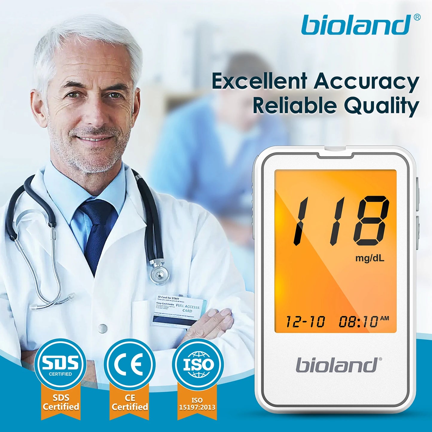bioland G-425-3 Blood Glucose Meter with Test Strips Diabetes Glucometer Blood Sugar Monitor for Diabetic Medical Diabetes Test