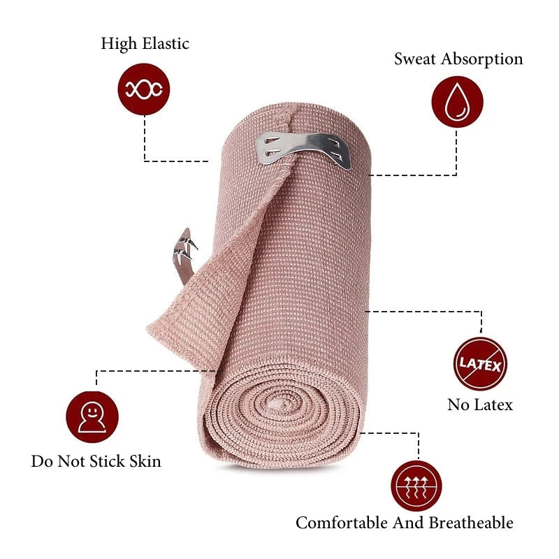 1pcs Elastic Bandage Wrap with Clips Wound Dressing Outdoor Sports Sprain Treatment Bandage Tape for First Aid Kits Protect