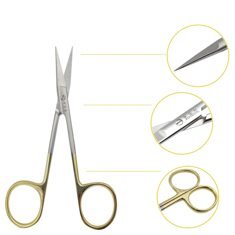 Stainless steel golden handle scissors, surgical scissors, medical ophthalmology