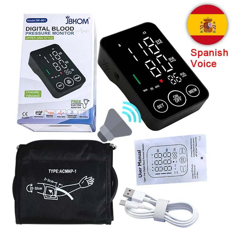 Spanish Voice Sphygmomanometer BP Monitor Health Care New LED Blood Pressure Monitor Big Screen Tonometer Digital Arm Tonometer