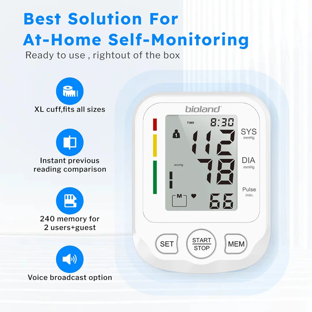 bioland 2008 Blood Pressure Monitor Tensiometer Upper Arm Automatic Digital BP Machine Heart Rate Monitor Backlight Blood Press