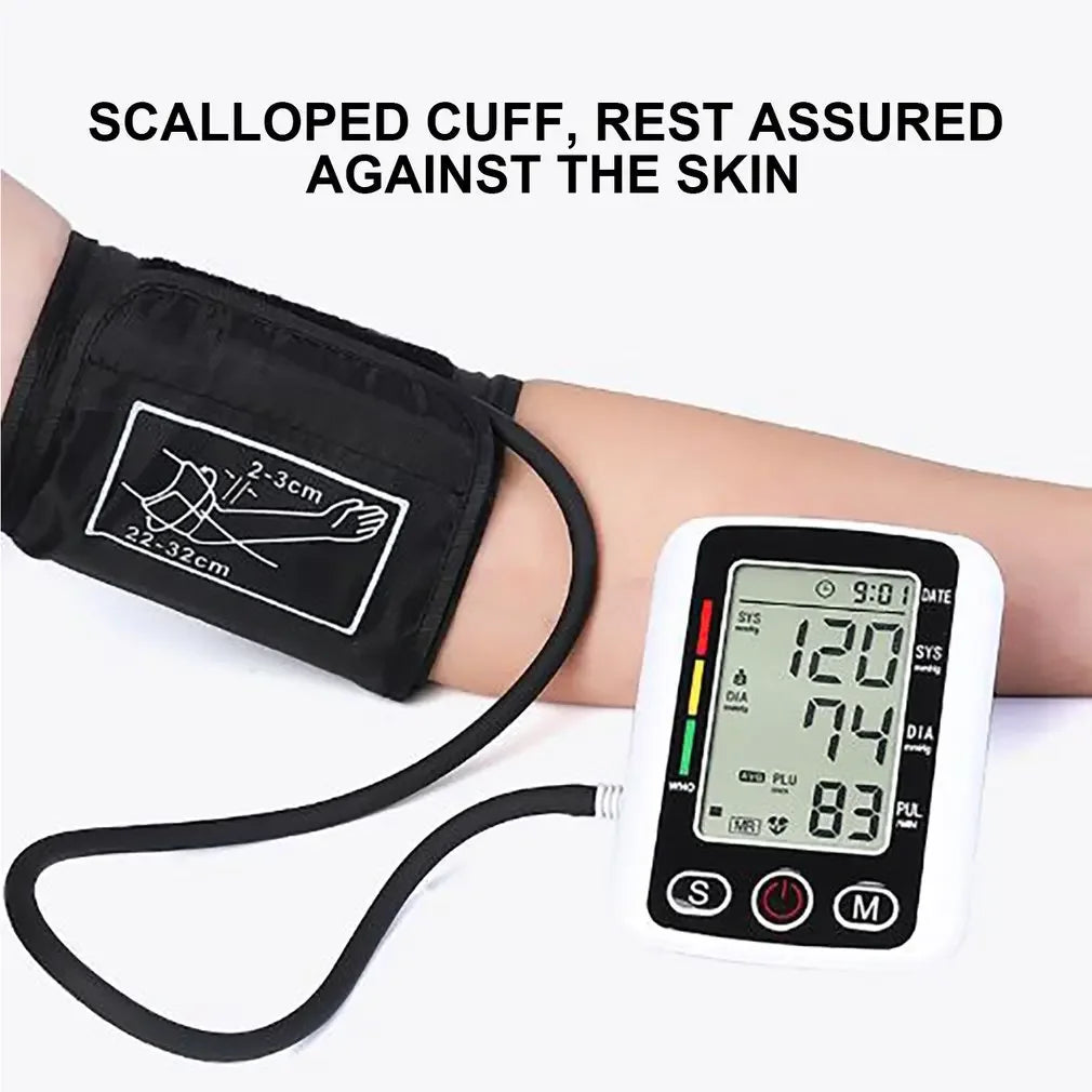 LCD Portable Health Care Pulse Meter BP Monitor Automatic Digital Arm Blood Pressure Monitor Tonometer Meter Sphygmomanometer