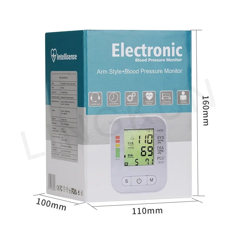 BP Sphygmomanometer English Voice Blood Pressure Monitor Upper Arm Automatic Tonometer Blood Pressure Meter LCD & Cuff Medical