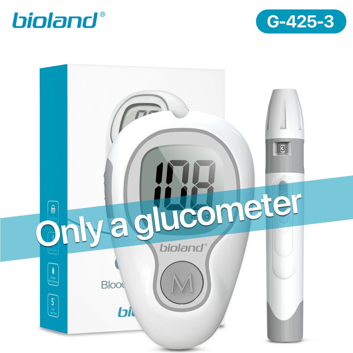 bioland G-425-3 Blood Glucose Meter with Test Strips Diabetes Glucometer Blood Sugar Monitor for Diabetic Medical Diabetes Test